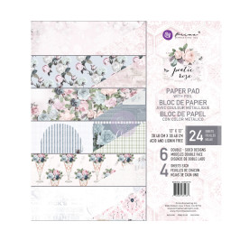 Набір скраппаперу Poetic Rose, з фольги., 30х30 см, 6 листів, Prima