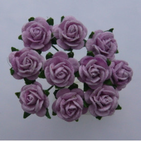 Набір 10 декоративних паперових троянд бузкового кольору, 10 мм.