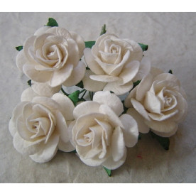 Набор 5 открытых роз белого цвета, 25 мм.