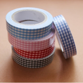 Лента декоративная на клеевой основе, в клеточку, синяя, 5 м, 15 мм.