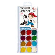 Набір акварельних фарб Cats with a Boy, 24 кол., б/пензлика, ROSA Kids