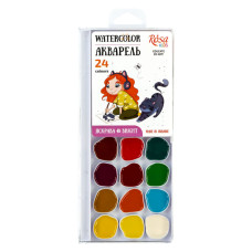 Набір акварельних фарб Cats with a Girl, 24 кол., б/пензлика, ROSA Kids