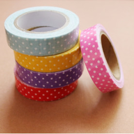Стрічка декоративна на клейовий основі, в горошок, рожева, 5 м, 15 мм.