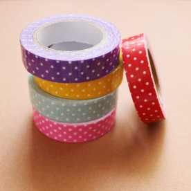 Лента декоративная на клеевой основе, в горошек, красная, 5 м, 15 мм.