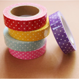 Лента декоративная на клеевой основе, в горошек, фиолетовая, 5 м, 15 мм.
