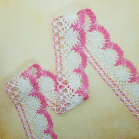 Бавовняне мереживо, рожево-білий, 4 см, 1 м