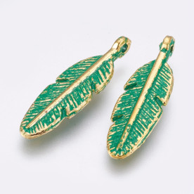 Подвеска Перышко, золото с патиной, 30х9 мм