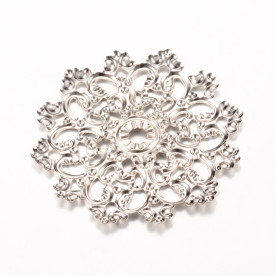 Декор-филигрань, Круглый цветок, цвет серебро, 48 мм
