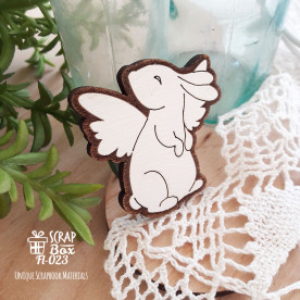 Дерев'яна фішка кролик з крилами Fl-023, Scrapbox