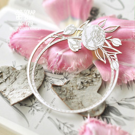 Чипборд круглая рамка с пионами Hr-179 , Scrapbox