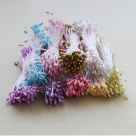 Набор тычинок с глиттером, разных цветов, 3 мм., 60 головок (30 веточек)