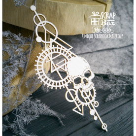 Чіпборд вертикальний композиція з черепом Ha-036 53х141 мм, Scrapbox