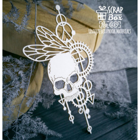 Чипборд вертикальный композиция с черепом и крыльями бабочки, 141х64мм, Scrapbox