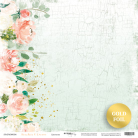 Лист односторонней бумаги с золотым тиснением 30x30 Scrapmir Цветение Peaches & Cream