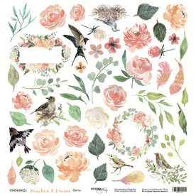Лист односторонней бумаги для вырезания, Цветы Peaches & Cream, 30x30, Scrapmir