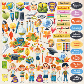 Лист з картинками для вирізання Back to School-ENG, Фабрика Декору