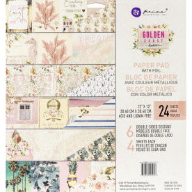 Набір скраппаперу 30х30 см Golden Coast з фольгуванням, 6 листів, Prima