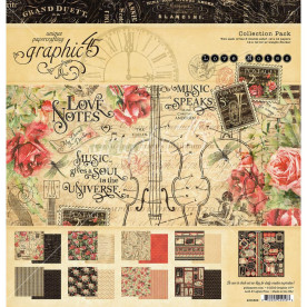 Набір скраппаперу Love Notes 30х30 см, 16 аркушів + наклейки, Graphic45