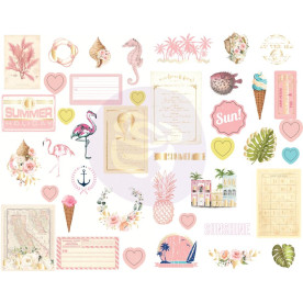 Набір чіпборда-наклейок Golden Coast Chipboard Stickers з фольги., 41 шт., Prima