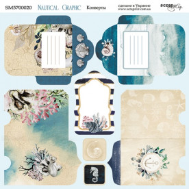Лист двусторонней бумаги 20х20см Конверты Nautical Graphic Scrapmir