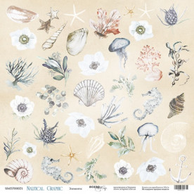 Лист односторонней бумаги 30x30 Элементы Nautical Graphic Scrapmir