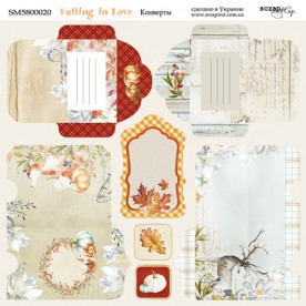 Аркуш двостороннього паперу, Конверти, Falling in Love, 20х20 см, Scrapmir