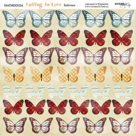 Аркуш двостороннього паперу 20х20см Метелики Falling in Love Scrapmir