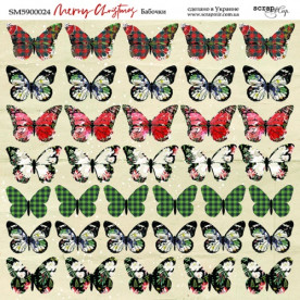 Лист двусторонней бумаги 20х20см Бабочки Merry Christmas Scrapmir