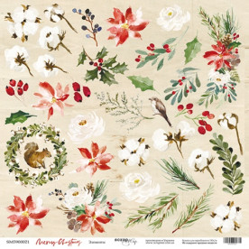 Лист односторонней бумаги, Элементы, Merry Christmas, 30x30 см, Scrapmir