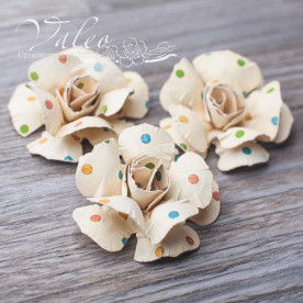 Декоративні паперові Троянди 40 * 40мм 3шт колір молочний з горохом 2943 Valeo