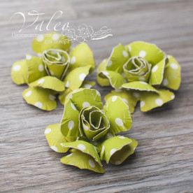 Декоративные бумажные Розы 40*40мм 3шт цвет зеленый в белый горох 2946 Valeo