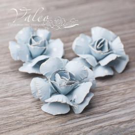 Декоративные бумажные Розы 40*40мм 3шт цвет голубой в белый горох 2950 Valeo
