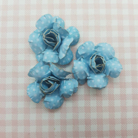 Декоративные бумажные Розы 40*40мм 3шт цвет голубой в белый горох 2955 Valeo
