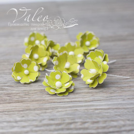 Декоративні паперові Незабудки міні 20 * 20мм 10шт колір зелений в білий горох 2965 Valeo