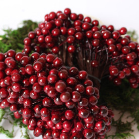 Глянцеві ягоди (калина), 1 гілочка, 2 ягідки, 0,7 см, бордового кольору