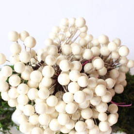 Глянцевые ягоды (калина), 1 веточка, 2 ягодки, 1 см, молочного цвета