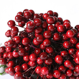 Глянцеві ягоди (калина), 1 гілочка, 2 ягідки, 1 см, кольору марсала