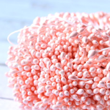 Перламутровые тычинки на нитке, 3 мм, 30 веточек, цвет персиково-розовый