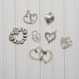 Набор подвесок Сердечки, 7 шт., 1.5-3 см