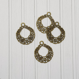 Металлическая подвеска Новогодний венок, 25 мм, античная бронза