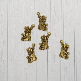 Металева підвіска Новорічний шкарпетка, 20 мм, антична бронза