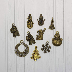 Набір підвісок Новий рік, антична бронза, 10 шт.