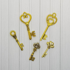 Набор металлических подвесок Ключики, античное золото, 5 шт.