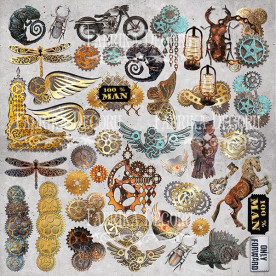 Лист з картинками для вирізання Grunge & Mechanics, 30х30, Фабрика Декору