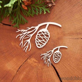 Чипборд Кедровая ветка с шишкой, 5 на 2,7 см, Woodchic