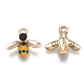 Підвіска з емаллю і кристалами, бджола, золото з помаранчевим, 15x16.5x3.5 мм