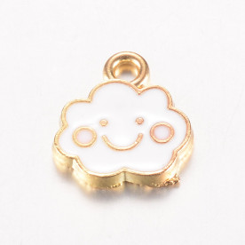 Подвеска с эмалью, Облачко, светлое золото с кремовым, 1 шт, 13x11,5x1,5 мм
