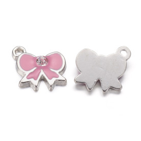 Підвіска з емаллю Бантик, срібло з рожевим, 19x17x2 мм