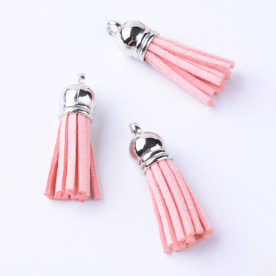 Китиця штучна замша рожевого кольору з сріблом, 35х10 мм, 1 шт