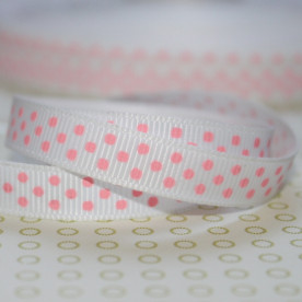Репсова стрічка в горошок біло-рожева, ширина 10 мм, довжина 90 см.